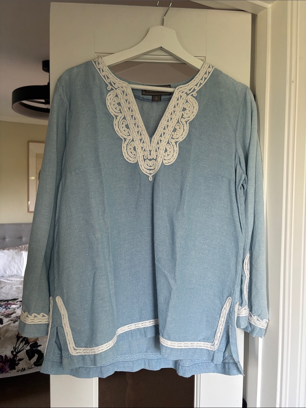 Light Blue Embroidered V-Neck Tunic